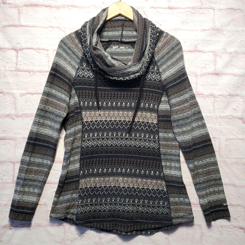 Woolrich Sweater Womens Medium Gray Fair Isle Cowl Neck 100% Cotton Cozy Knit